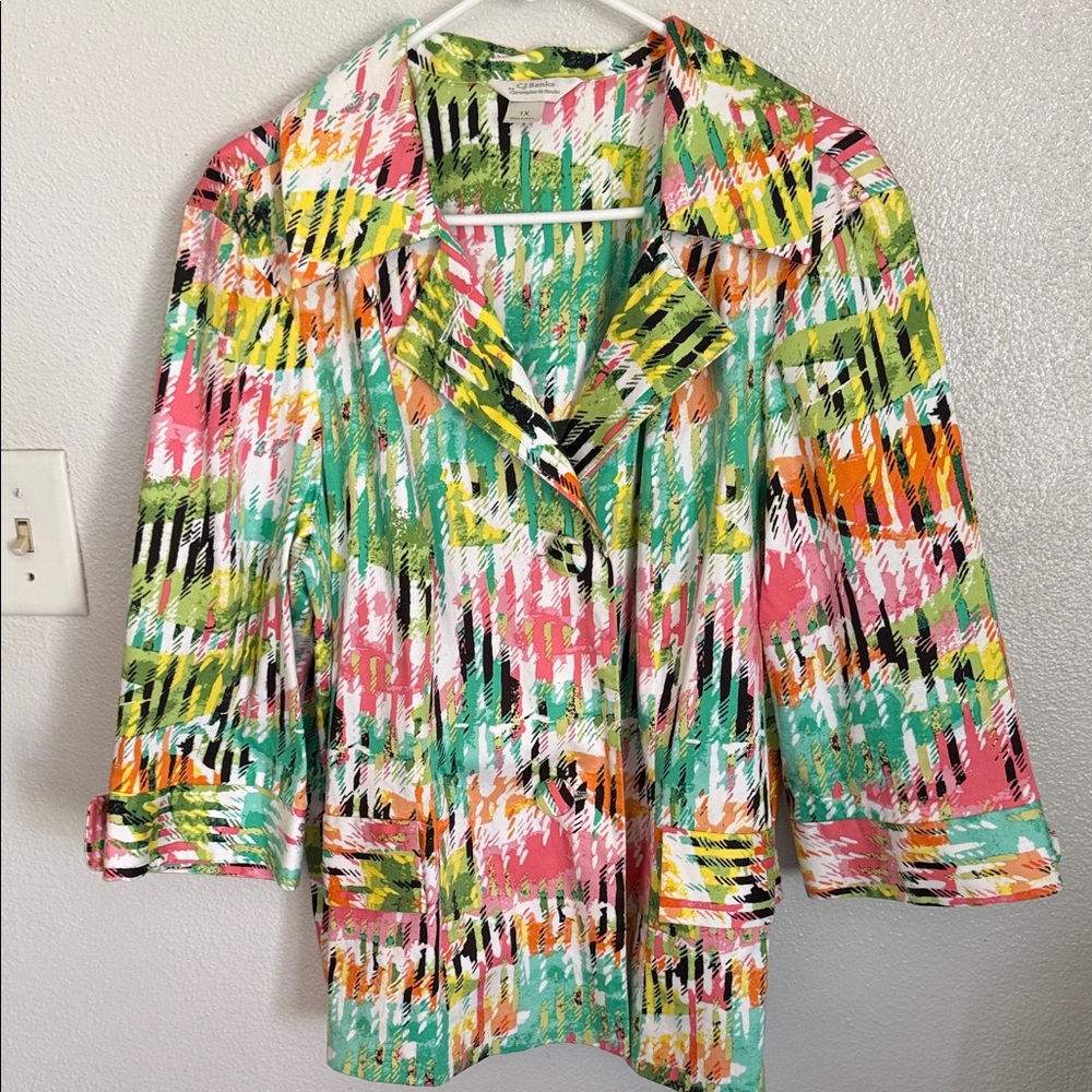 CJ Banks Multicolor Abstract Blazer
